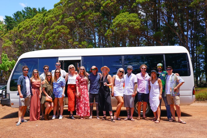 Group of people having a wine tour